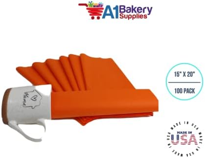 A1 Padaria fornece papel de seda de lenços laranja de 15 polegadas x 20 polegadas - 100 folhas de papel de lenço premium fabricado