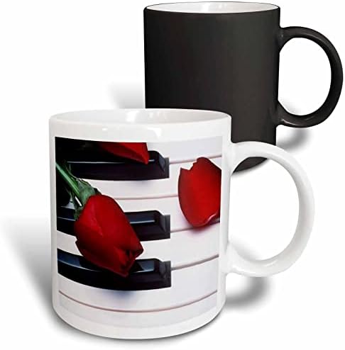 Tulipas vermelhas 3drose na caneca de chaves de piano, 11 onças