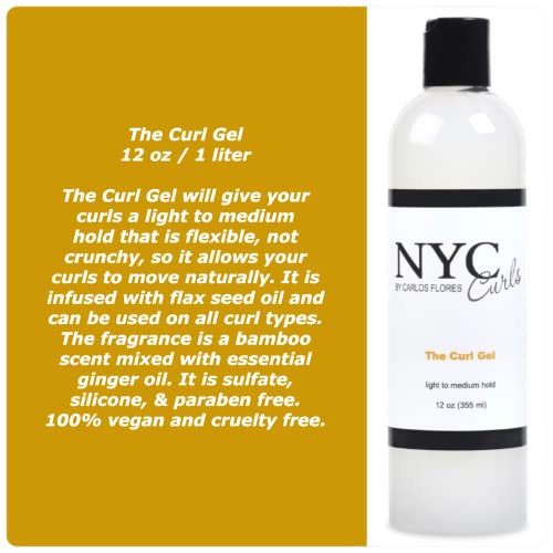 NYC enrola o gel de cacho | Crunch flexível Luz livre a médio Gel de retenção para cabelos encaracolados, coilidos e ondulados | Gel de semente de linho | Silicone Free & Vegan | 12 fl oz