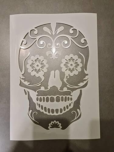 Estêncil de crânio de açúcar mexicano para pintura - laser cortado reutilizável 14mil mylar estêncil - modelo de pintura de parede desenhando estêncil artesanal para piso, parede, tecido de telha, móveis de escritório