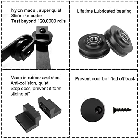 Kit de hardware de porta dupla de madeira deslizante WSSBK WSSBK 4-9,6 pés de rolos pretos para porta de celeiro
