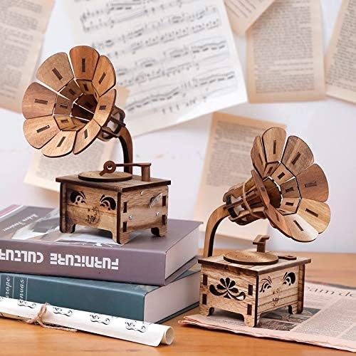 N/A Caixa de música em forma de gramofone Classic Vintage Birthday Birthday Hand Mank Mank Birthday Gift Box Wooden Music Box