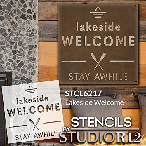 Lakeside Welcome Stencil por Studior12 | Decoração de casa de verão DIY artesanal | Pintar ao ar livre de madeira no ar livre | Modelo