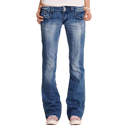 Jeans de flare para mulheres arranha-céu de sino de sino calça calça de jeans de perna largura magro e magro
