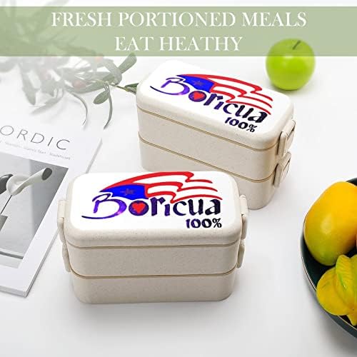 Galaxy Boricua Porto Rico Flag duplo empilhável Bento lancheira reutilizável contêiner de almoço com utensílios para jantar escolar