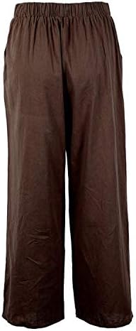 Calça de linho de algodão casual feminina calça folgada cintura elástica Relax Fit Lanters Troushers Wide perna as