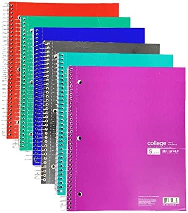 Oxford Auksales Spiral Notebooks, 5 sujeitos, College governou papel, 180 folhas de dupla face, 5 bolsos divisores, 3