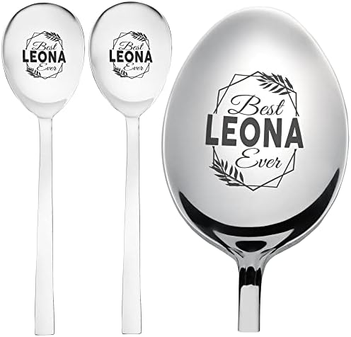 Melhor Leona Ever Mug - Personalizou Leona Birthday for Women Girl Irmã Conjunto de 3 colheres de capa de capa de 8 polegadas colheres