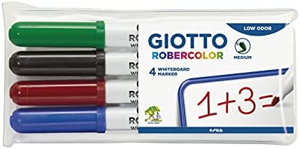 Giotto Robercolor Whiteboard Markers, 4 x cores variadas, dica média, ideal para crianças e escolas