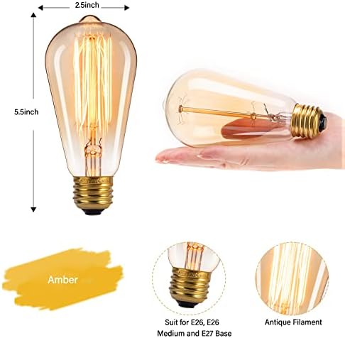 Lâmpadas de Brightown Edison, 4 compacta lâmpadas incandescentes vintage de 60 watts E26 Base Base Decorativa Decorativa