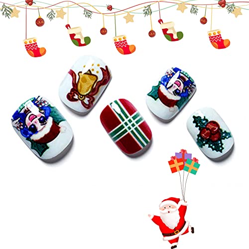 Imprensa de Natal nas unhas gameraid com design de Natal, Santa Snowflake, cola de palito xadre
