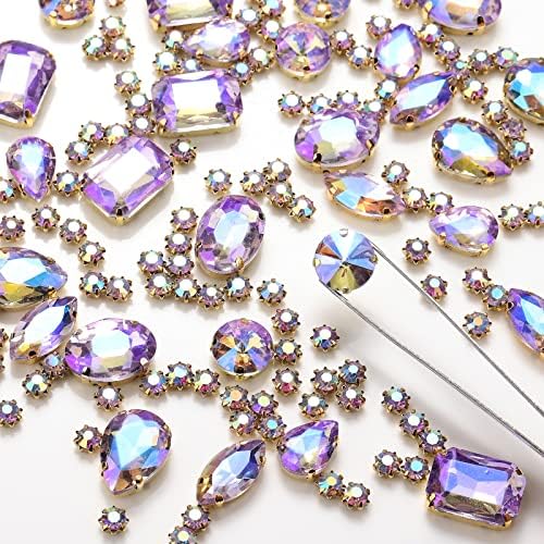 Chupee 130pcs costura em strass em cenário de costura de metal costura em jóia com champanhe de ponta de vidro Gems Gems Stones Misture