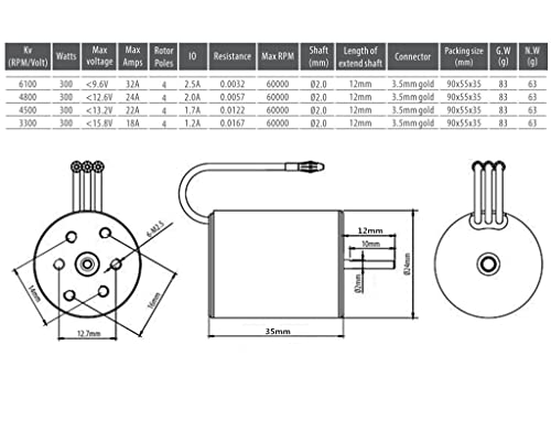 Substituição Kingval 2435 6100kV Motor sem escova à prova d'água 2,0 mm compatível com 1/16 1/18 carro RC