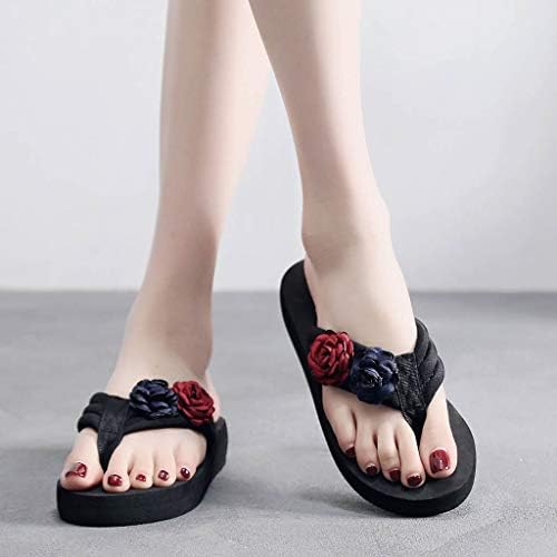 Sandálias de couro de USyfakgh para mulheres meninas, cunhas florais do estilo boêmio chinelos de chinelos de chinelos