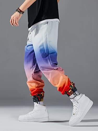 Calça de carga masculina de oyoangle impressão colorblock de cordão de gole de gole de bolso de bolso de bolso calças