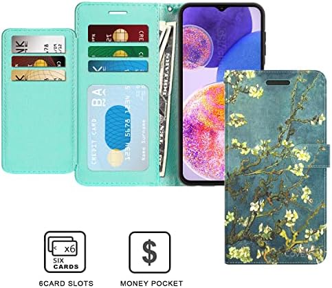 Bolsa de Coveron para Samsung Galaxy A23 5G Caixa de carteira, bloqueio de fólio RFID FOLO STAND VEGANA CAPELA TAPE DE TAPE DE CABELA
