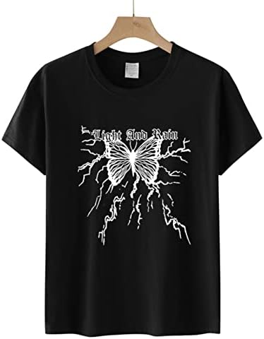 Mulheres tamis as camisetas leves e chuva alfabeto Butterfly Imprima pulverização solta de manga curta Blusa da camiseta feminina