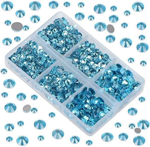Lpbeads 6000 peças lago azul non -hotfix strasss 6 tamanhos redondos de cristal de cristal strass liso de costas com pinças