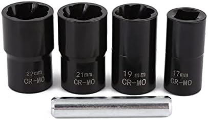 LSLANSOON 1/2 ”Drive Impact Bolt Nut Set, 5pcs de travamento Kit de removedor de porca de luteira 17 mm 19mm 21mm 22mm Twist Socket Tool Sett, incluindo uma haste de punção