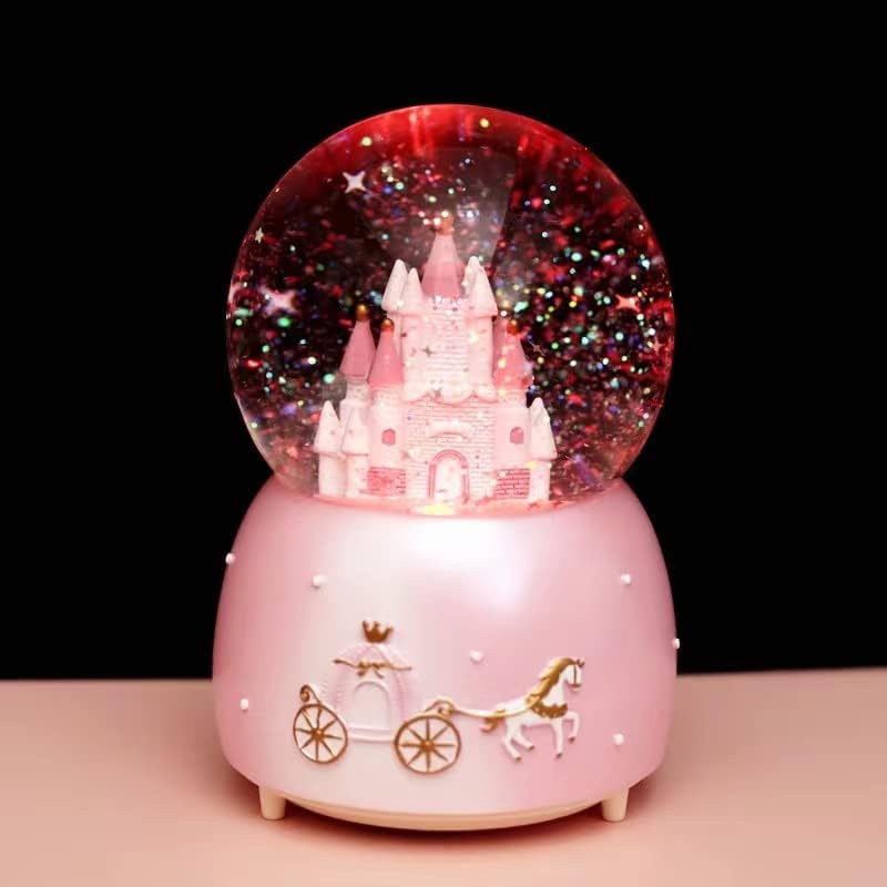 CASTLE CRISTAL Ball Music Box LED Caixa musical de rotação leve Princesa Crystal Globe Auto Snowing Night Light Lâmpada