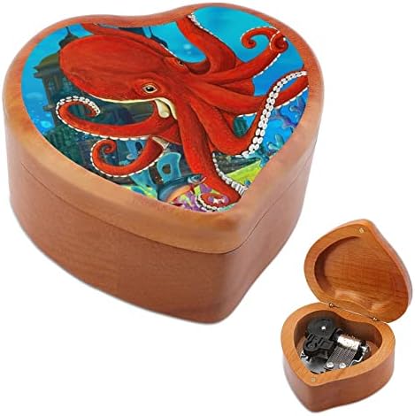 Castelo subaquático Octopus Wooden Music Box Shapes Musical Boxes Musical Caixa de madeira vintage para presente