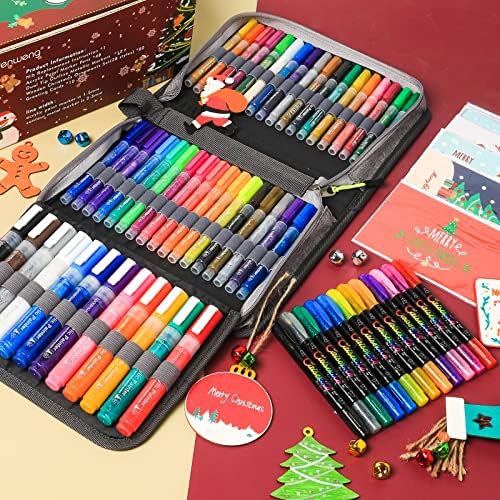 Conjunto de arte 48 colorido de canetas de tinta acrílica Decorações de Natal, 80pcs Inacabado Ornamentos de Natal inacabados