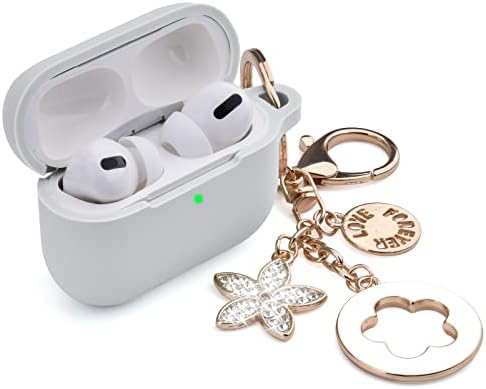 Oleband AirPods Pro 2ª geração Caso com chaveiro Bling Keychain, Silione Protective e Tampa Anti-Lip para Apple iPod Pro 2 Case 2022, LED Visible, para mulheres e meninas, cinza