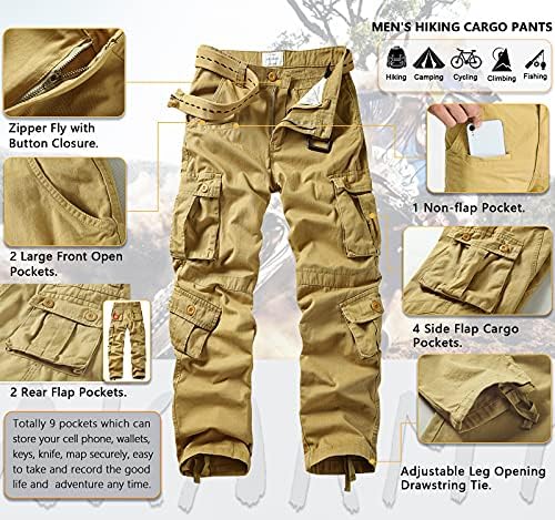 Calças de carga de carga descontraída casual masculina da Akarmy com bolsos, calças de trabalho de algodão camuflado ao ar livre para