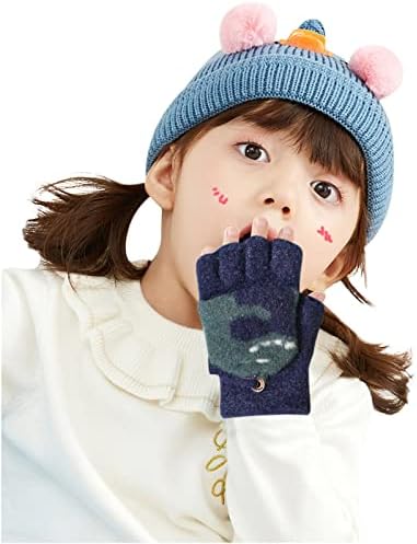 Luvas para criança com garotos Mitten Dinosaur Top Wool Convertible Kids Cobre as luvas de meios de dedos