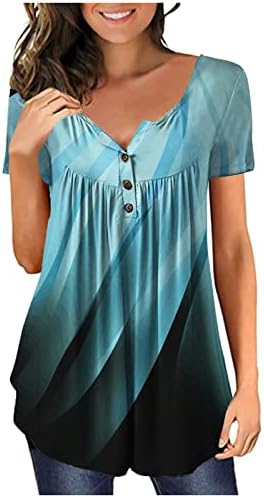 túnica lcepcy tops para mulheres por toda a camiseta impressa V Botão de pescoço Roughed Bloups Summer Casual Casual Camisetas Tee