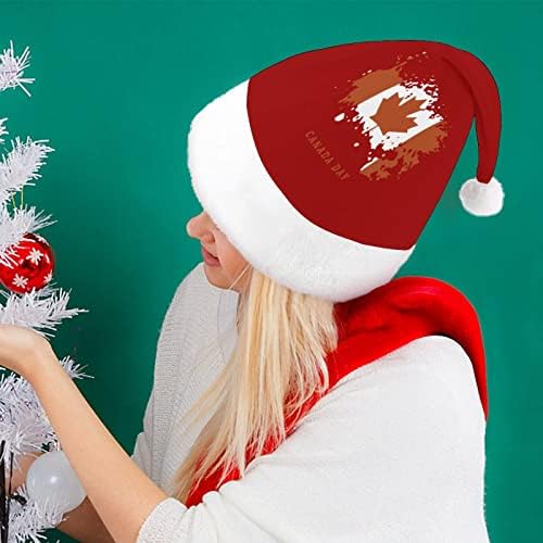 Chapéu de Natal do dia do dia do Canadá, safada e bonitos chapéus de Papai Noel com borda de pelúcia e decoração de natal de revestimento