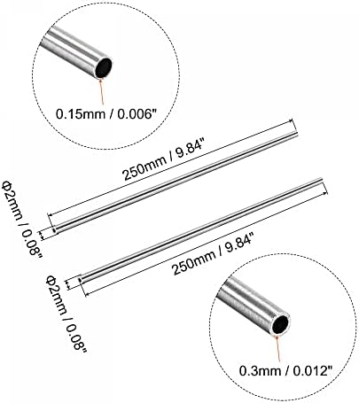 tubulação de aço inoxidável UXCELL 304 2mm od 0,15 mm/0,3mm de espessura da parede de 250 mm de comprimento de 2