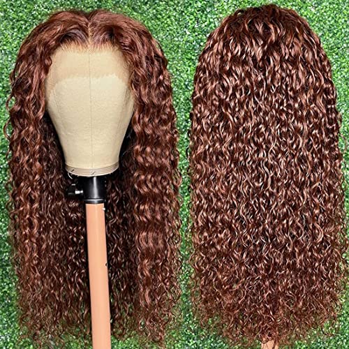 Donmily 33B onda de água marrom avermelhada 13x4 Peruciação frontal de renda 12a Destaque perucas de cabelo humano pré -arrancadas