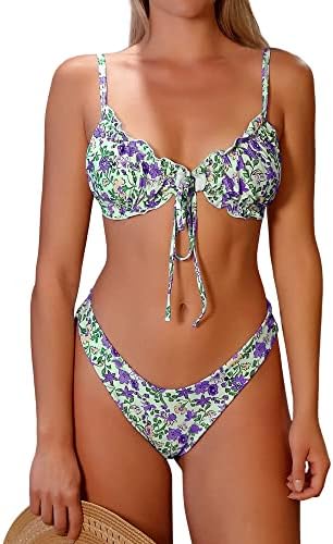 Zaful Women's Triangle Bikini Floral Bruffle