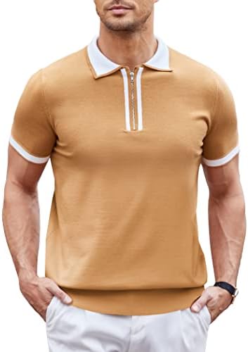 Coofandy Men com zíper pólo camisa casual de malha curta pólo pólo pólo retro golfe pólo de verão