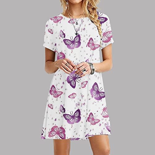 Vestido de verão feminino 2023 Casual Butterfly Crew pescoço de manga curta Mini vestido de túnica de túnica vestido de camisa