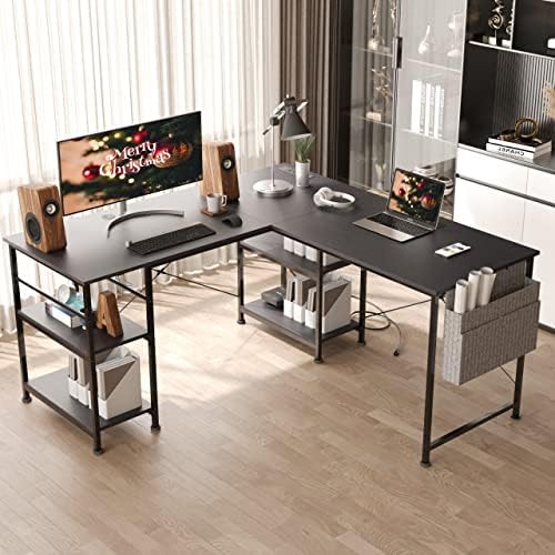 TBFIT L em forma de mesa de canto de mesa, mesa de escritório reversível de 95 polegadas com prateleiras de armazenamento, mesa