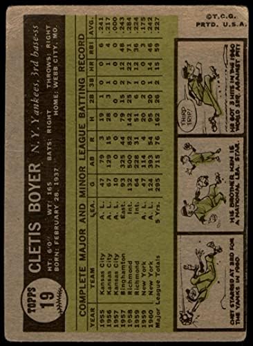 1961 Topps 19 Clete Boyer New York Yankees Fair Yankees