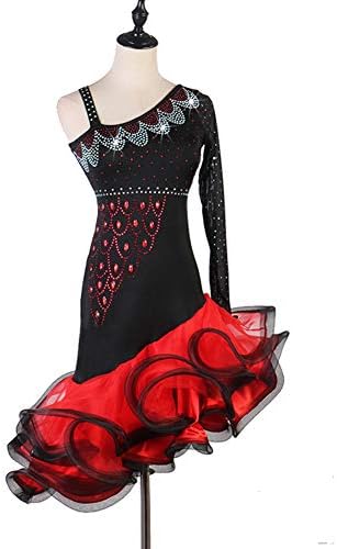 Vestido de dança latina de Nakokou Feminino de manga única de manga de heme rumba samba tango lição prática de concorrência