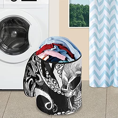 Skull Octopus Pop Up Laundry Horse com tampa de tampa com zíper cesta de lavanderia com alças Organizador de roupas de