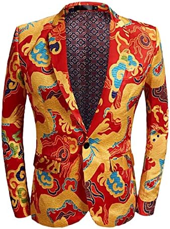 Blazers de traje de terno de impressão de dragão vermelho casual de estilo masculino