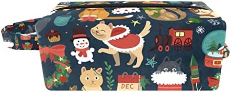 Bolsa de maquiagem tbouobt bolsa de bolsa cosmética bolsa bolsa com zíper, desenho animado de natal gatos adoráveis