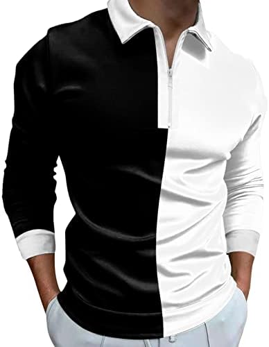 Camisas de pólo masculinas de Beuu Pescoço, Bloco de colorido de manga longa de outono Tog de golfe de tampas de golfe Muscle Casual Designer camisa