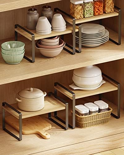 Hilinsie Gabinet Organizer Shelf-Conjunto de 2 prateleiras de balcão de cozinha, prateleiras expansíveis de especiarias, prateleira