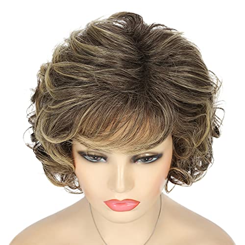 Richyun Wig Curly Brown Curly para mulheres brancas loiras curtas marrom natura