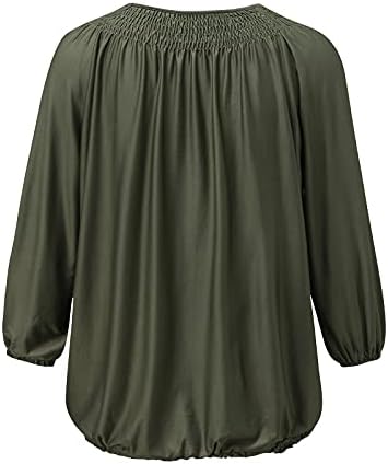 uikmnh mulheres tops clasy sólido outono e inverno manga longa kaftan casual manga de balão camisa de pescoço de pescoço
