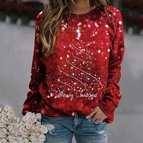 Moletons de natal nokmopo mulheres moda casual impressão de natal de manga longa pullover de-pescoço de pullocatomia de suéter quente