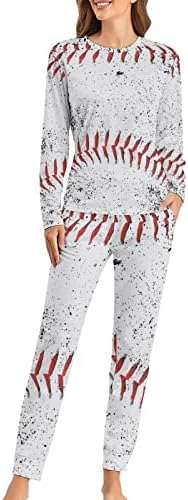 Pontos vintage de beisebol pijamas de manga longa de manga longa feminina PJS Soft PJS Sets com bolsos