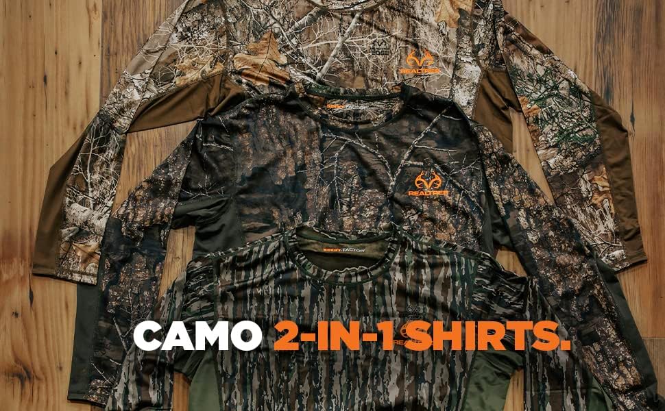 Realtree 2-in-1 caça camuflada reversível de manga longa camisas de desempenho | Edição limitada