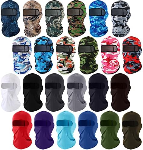 24 peças Proteção solar Balaclava Tampa de esqui completa máscara de esqui face máscara de fantasia Máscara de cabeça para homens Mulheres esportes ao ar livre, cores sólidas e de camuflagem